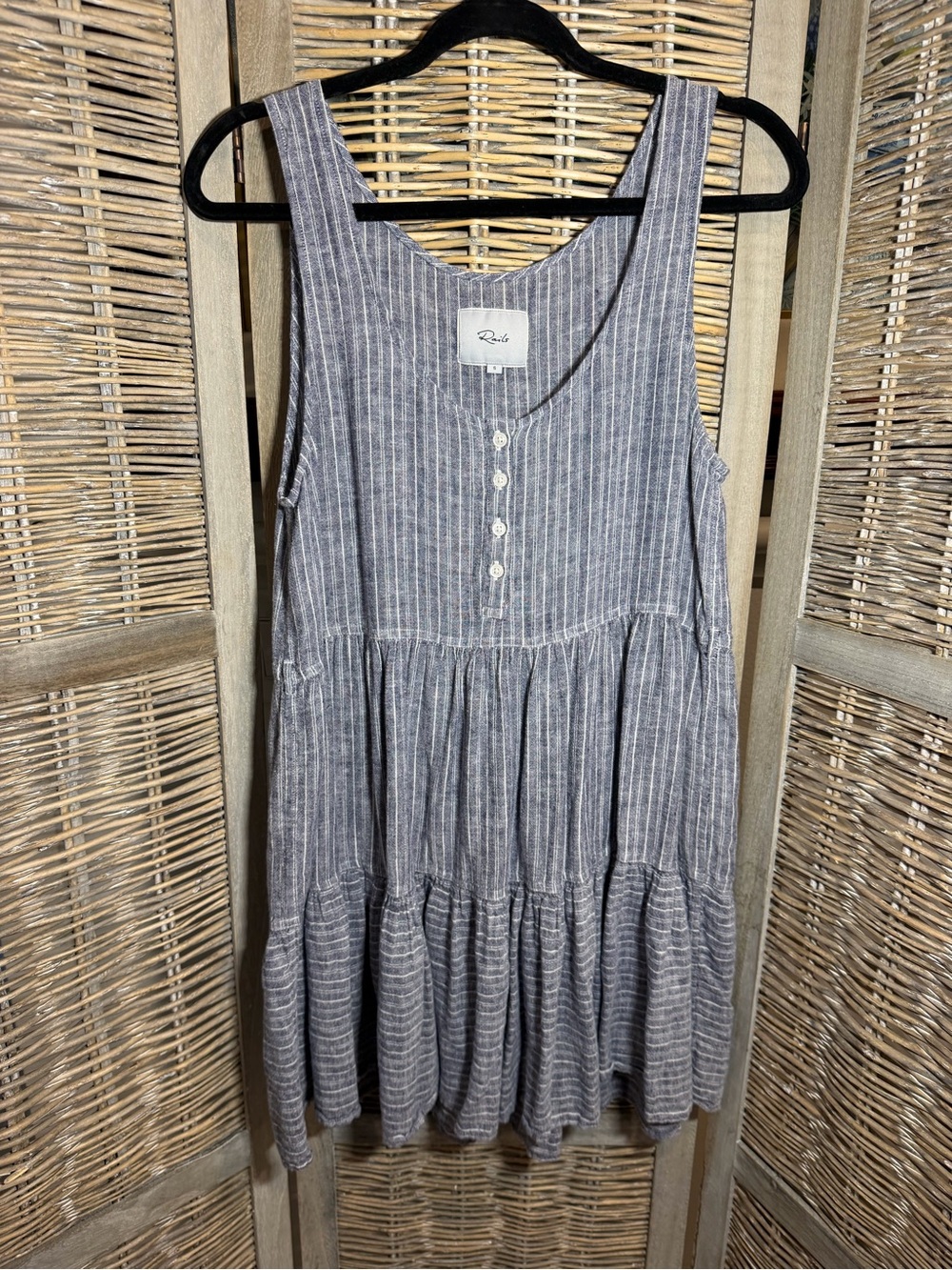 Rails Linen Striped Sleeveless Tiered Mini Dress - size S